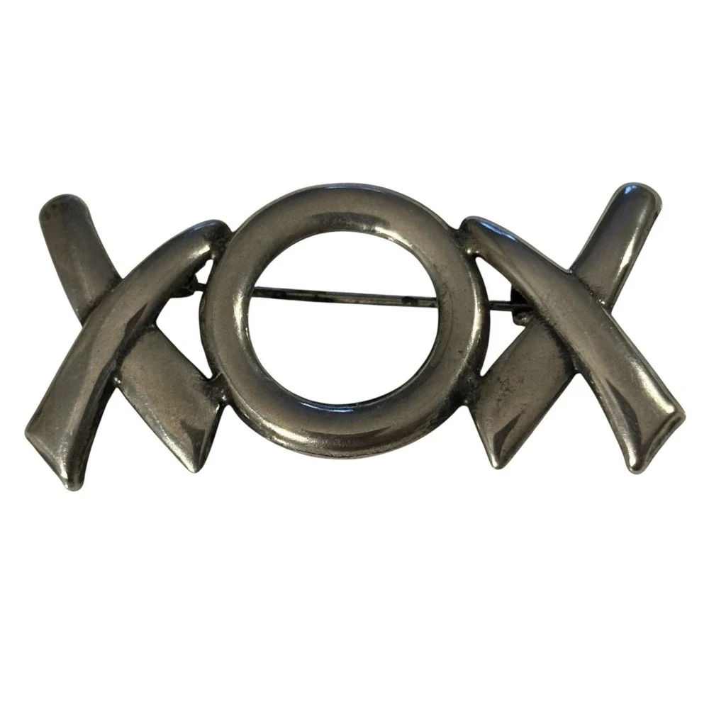 XOX Brooch Pin Sterling Silver 925 Hugs Kisses Vintage Love Gift Anniversary 2